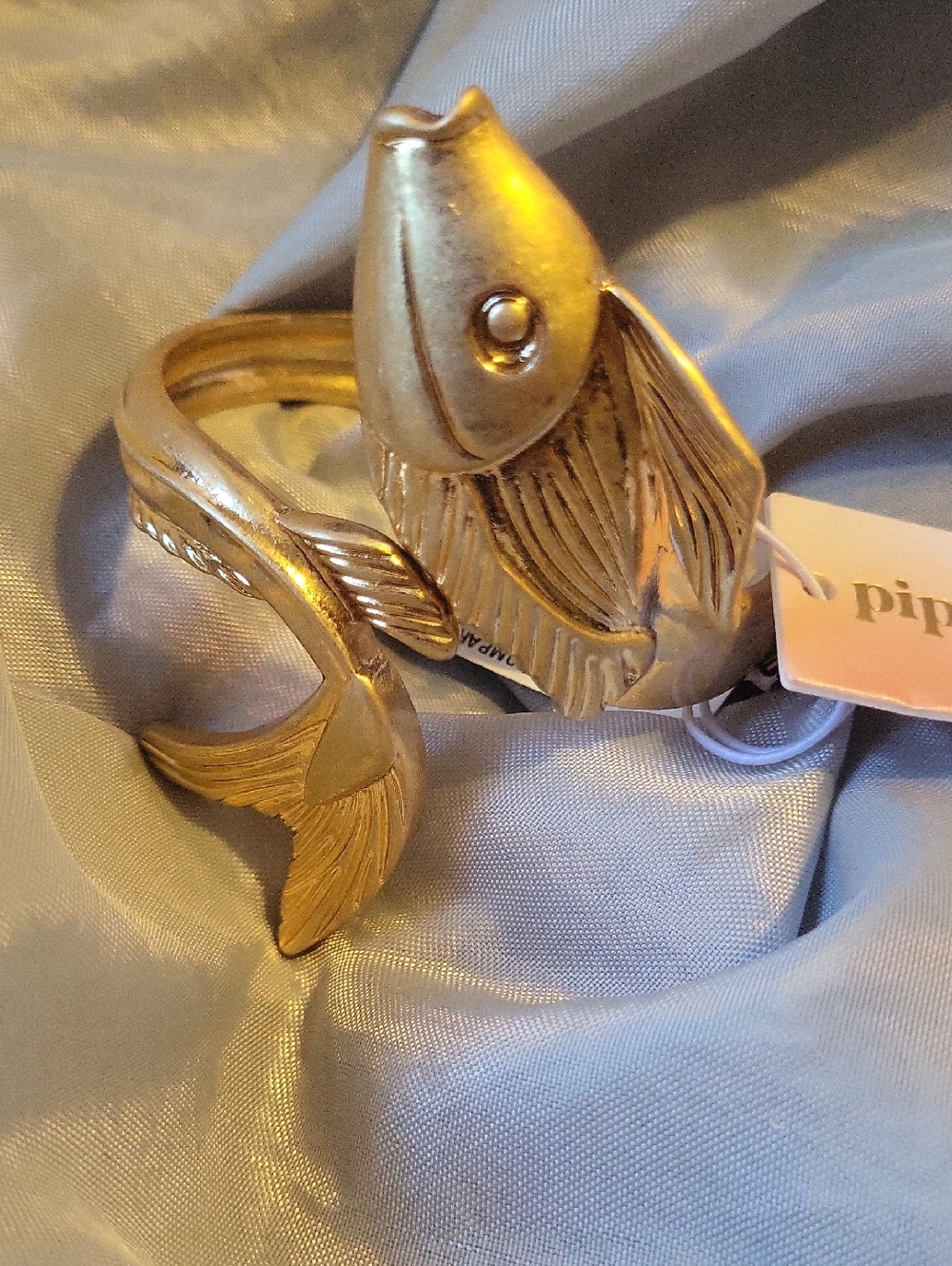 Piper K Fish Design golden Toned Hinged Bracelet Ti  Brished Mat Finish